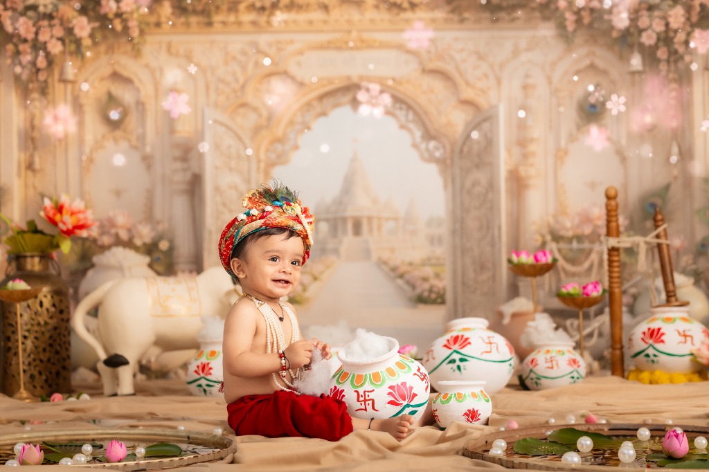 Baby Krishna theme session with butter pot
